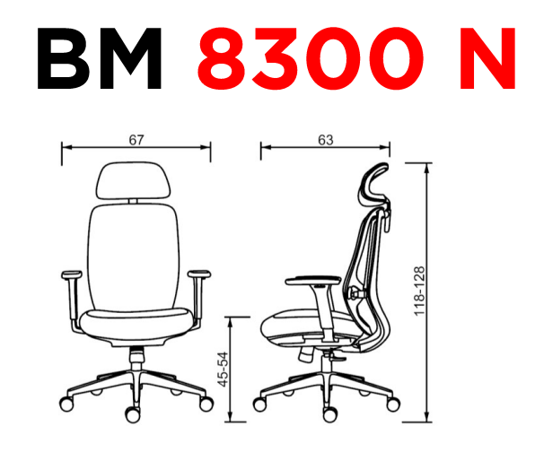 BM 8300 N - Medidas Silla ejecutiva 8300 N - Negra