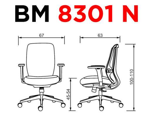 BM 8301 N - Medidas Silla ejecutiva 8301 N - Sin cabecera - Negra