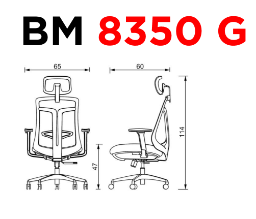 BM 8350 G - Medidas OM Mobiliario Silla ejecutiva 8350 G - Gris
