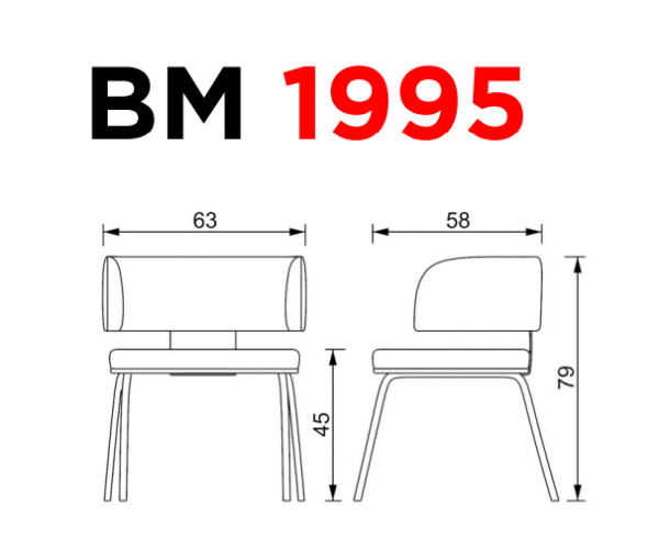 BM 1995 - OM Mobiliario - Silla residencial - Medidas Sillón individual con respaldo tipo concha cuadrada - BM 1995