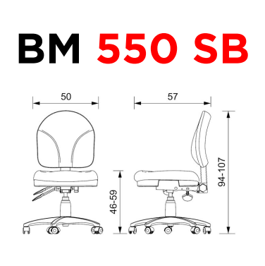 BM 550 SB - Medidas Silla secretarial de uso pesado. Sin brazos - BM 550 SB