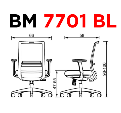 BM 7701 BL - OM Mobiliario - Medidas Silla ejecutiva ergonómica. Sin cabecera - BM 7701 BL