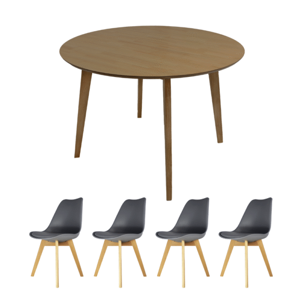Comedor Madeira Circular Nogal- Sillas Frankfurt Negras Comedor Madeira Circular + 4 Sillas Frankfurt - Varios colores