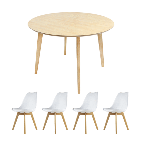 Comedor Madeira Circular Roble - Sillas Frankfurt Blancas Comedor Madeira Circular + 4 Sillas Frankfurt - Varios colores