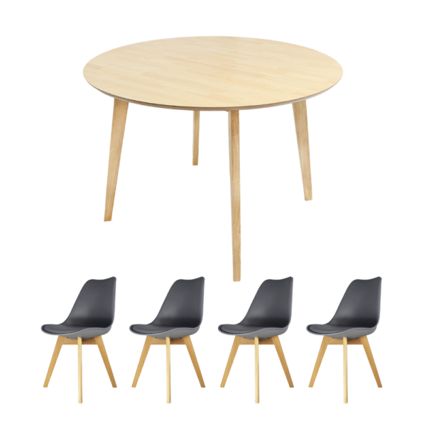 Comedor Madeira Circular Roble - Sillas Frankfurt negras Comedor Madeira Circular + 4 Sillas Frankfurt - Varios colores