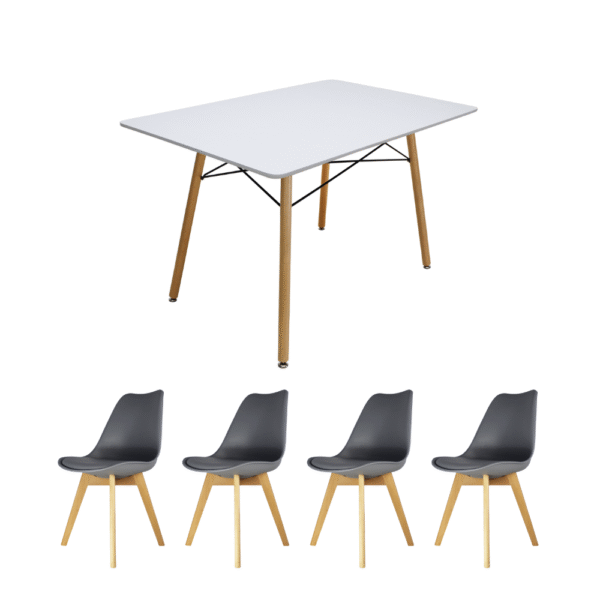 Comedor Oslo rectangular + 4 Sillas acojinadas Frankfurt - Varios colores