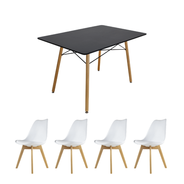 Comedor Oslo rectangular + 4 Sillas acojinadas Frankfurt - Varios colores