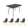Comedor Oslo rectangular + 4 Sillas acojinadas Frankfurt - Varios colores