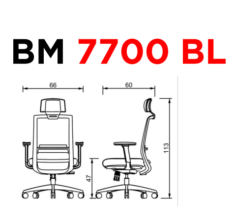 Silla ejecutiva BM 7700 BL - OM Mobiliario - Medidas Silla ejecutiva ergonómica. Con cabecera - BM 7700 BL