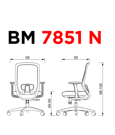 BM 7850 N - OM Mobiliario - Medidas Silla ejecutiva/operativa negra BM 7851 N