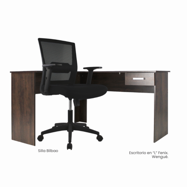 Combo silla ejecutiva Bilbao + Escritorio en L Fenix - Oficina - OM Mobiliario - Roble